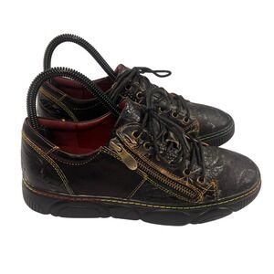 Spring Step L'Artiste Danli Bloom Shoe Womens 37 Black Multi Leather Zip Sneaker